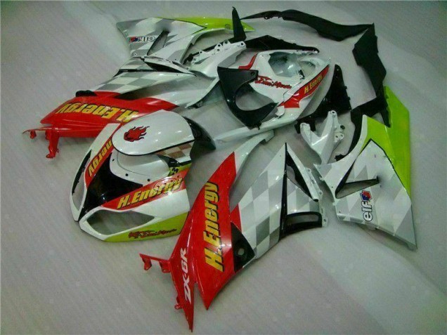 Carenagem Moto Kawasaki ZX6R 2009-2012 - Branco Vermelho H. Energy