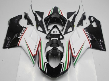 Carenagem Moto Ducati 848 1098 1198 2007-2014 - Preto Verde & Branco