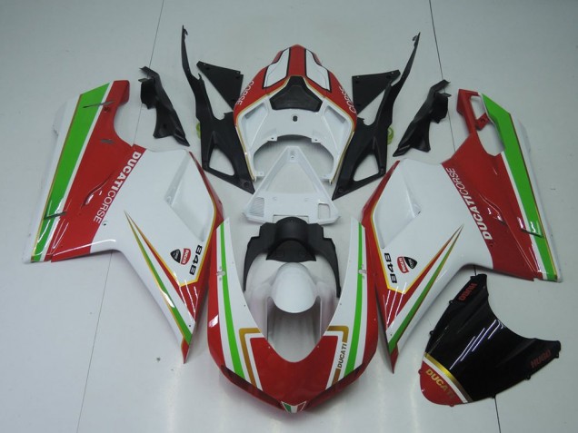 Carenagem Moto Ducati 848 1098 1198 2007-2014 - Vermelho Branco & Verde Carenagem Moto Ducati 848 1098 1198 2007-2014 - Vermelho Branco & Verde