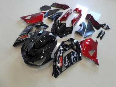 Carenagem Moto Kawasaki ZX14R ZZR 1400 2006-2011 - Preto Nd Vermelho Prata Chama