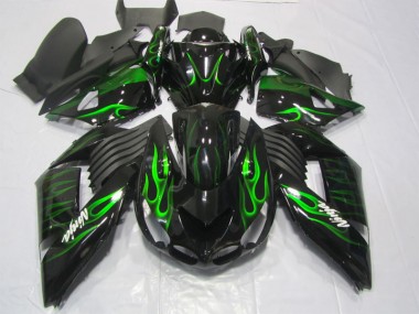 Carenagem Moto Kawasaki ZX14R ZZR 1400 2006-2011 - Preto Verde Chama Ninja
