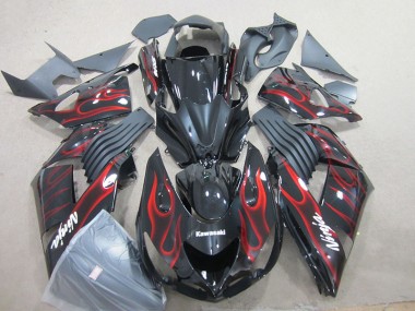 Carenagem Moto Kawasaki ZX14R ZZR 1400 2006-2011 - Preto Vermelho Chama Ninja