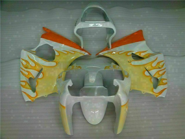 Carenagem Moto Kawasaki ZX6R 2000-2002 - Branco Amarelo Chama Carenagem Moto Kawasaki ZX6R 2000-2002 - Branco Amarelo Chama