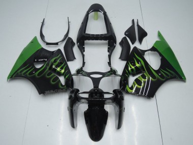 Carenagem Moto Kawasaki ZX6R 2000-2002 - Preto & Verde Chama