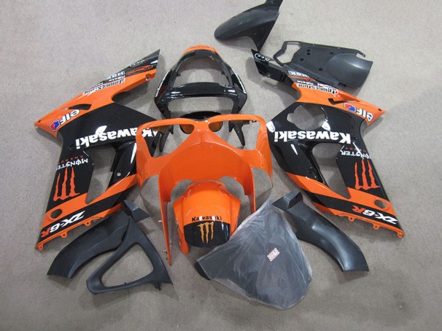 Carenagem Moto Kawasaki ZX6R 2003-2004 - Preto Laranja Monster