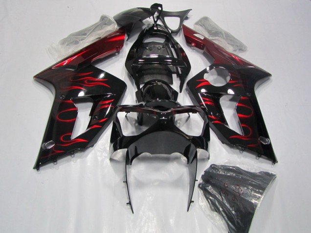 Carenagem Moto Kawasaki ZX6R 2003-2004 - Preto Vermelho Chama