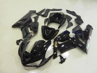 Carenagem Moto Kawasaki ZX6R 2005-2006 - Preto Brilhante Ouro Decalques