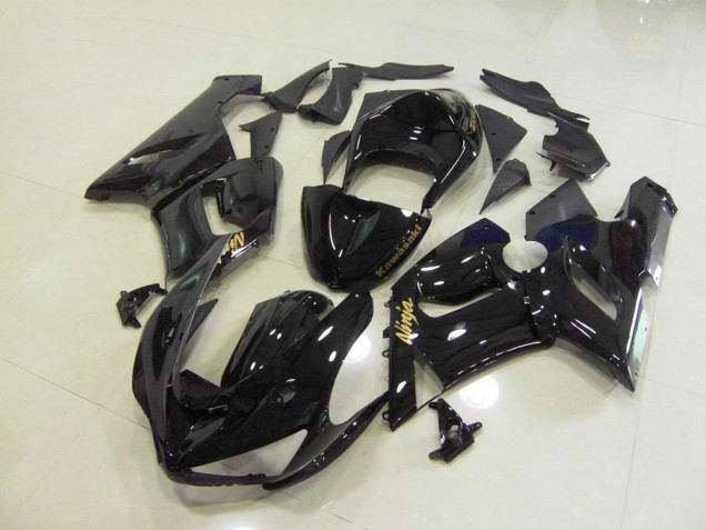 Carenagem Moto Kawasaki ZX6R 2005-2006 - Preto Brilhante Ouro Decalques Carenagem Moto Kawasaki ZX6R 2005-2006 - Preto Brilhante Ouro Decalques