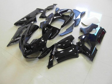 Carenagem Moto Kawasaki ZX6R 2005-2006 - Preto Brilhante Prata Decalques