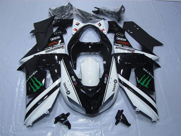 Carenagem Moto Kawasaki ZX6R 2007-2008 - Preto Branco Monster Touch4 Carenagem Moto Kawasaki ZX6R 2007-2008 - Preto Branco Monster Touch4