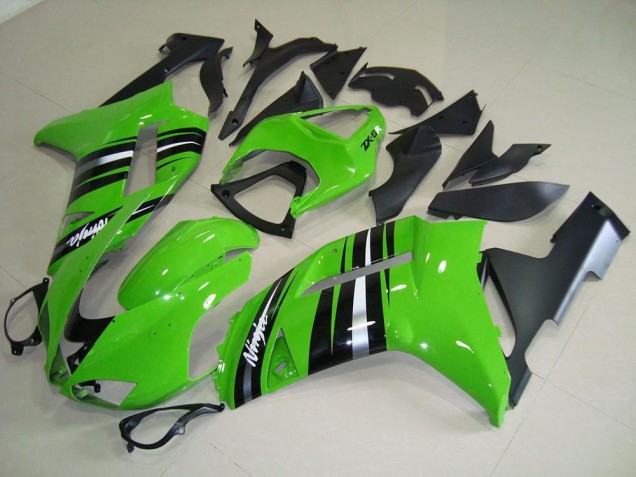 Carenagem Moto Kawasaki ZX6R 2007-2008 - Verde & Prata Listra
