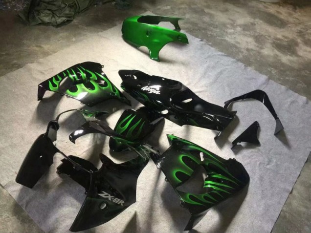 Carenagem Moto Kawasaki ZX9R 2000-2001 - Preto Brilhante Verde Chama