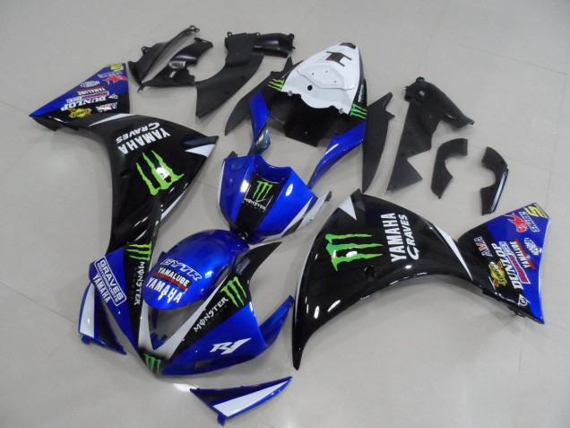 Carenagem Moto & Plástico Moto Yamaha R1 2012-2014 - Azul Preto Monster