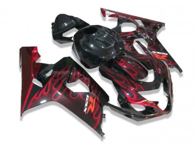 Carenagem Moto Suzuki GSXR 600 / 750 K4 2004-2005 - Preto Vermelho Chamas