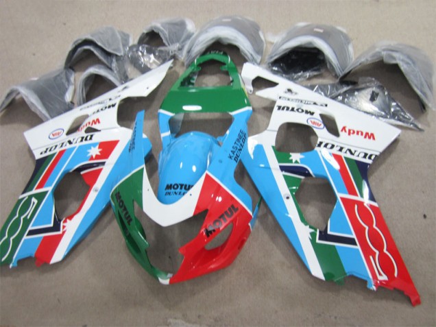 Carenagem Moto Suzuki GSXR 600 K1 K2 K3 2001-2003 - Azul Verde Branco Motul Carenagem Moto Suzuki GSXR 600 K1 K2 K3 2001-2003 - Azul Verde Branco Motul