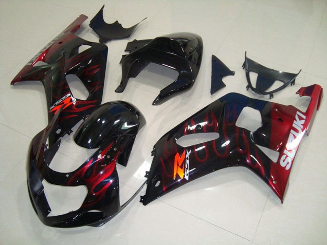 Carenagem Moto Suzuki GSXR 750 K1 K2 K3 2001-2003 - Preto Vermelho Chama