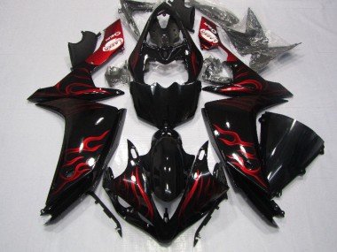 Carenagem Moto Yamaha R1 2007-2008 - Preto Vermelho Chama
