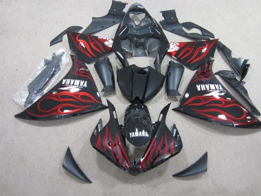 Carenagem Moto Yamaha R1 2009-2011 - Preto Vermelho Chama Branco Decalque