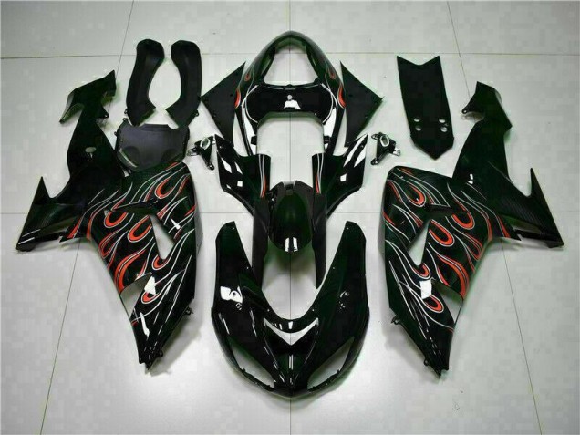 Kit Carenagem Moto Kawasaki ZX10R 2006-2007 - Preto Vermelho Chama Kit Carenagem Moto Kawasaki ZX10R 2006-2007 - Preto Vermelho Chama