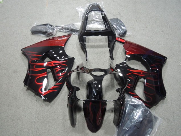 Kit Carenagem Moto Kawasaki ZX6R 2000-2002 - Preto Vermelho Chama Kit Carenagem Moto Kawasaki ZX6R 2000-2002 - Preto Vermelho Chama