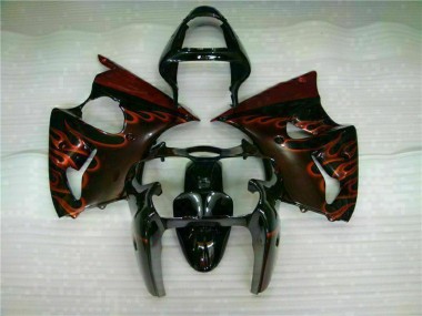 Kit Completo Carenagem Moto Kawasaki ZX6R 2000-2002 - Preto Vermelho Chama