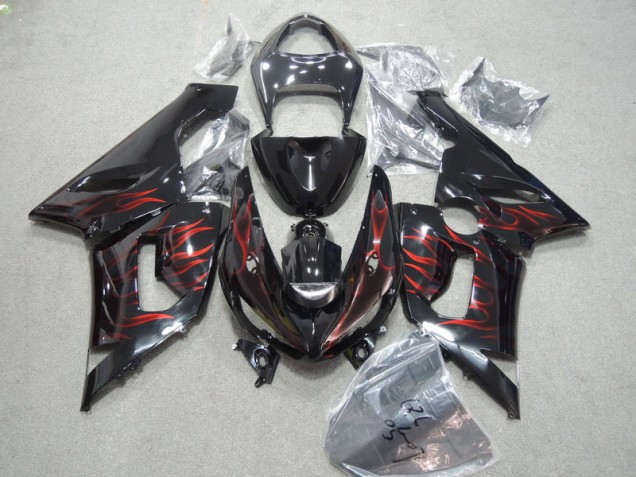 Kits Carenagem Moto Kawasaki ZX6R 2005-2006 - Preto Vermelho Chama Kits Carenagem Moto Kawasaki ZX6R 2005-2006 - Preto Vermelho Chama