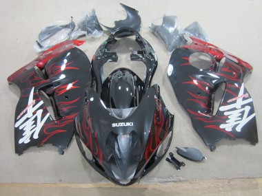 Moto Plásticos Suzuki GSXR 1300 Hayabusa 1996-2007 - Preto Vermelho Chama