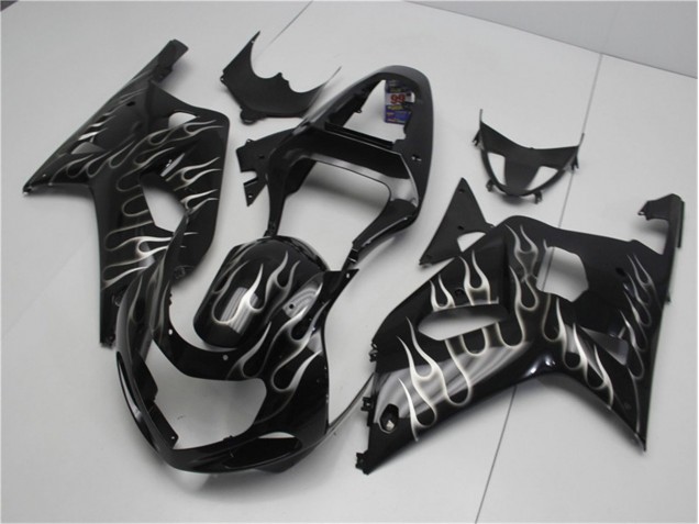 Carenagem Moto Suzuki GSXR 600 / 750 K1 K2 K3 2001-2003 - Preto Branco Chama Carenagem Moto Suzuki GSXR 600 / 750 K1 K2 K3 2001-2003 - Preto Branco Chama