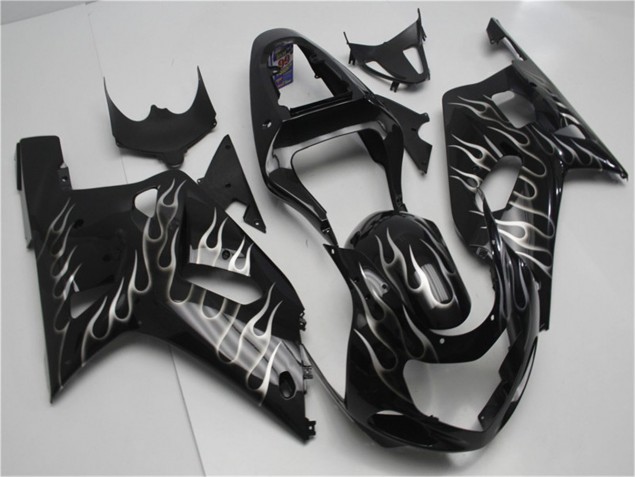 Carenagem Moto Suzuki GSXR 600 / 750 K1 K2 K3 2001-2003 - Preto Branco Chama Carenagem Moto Suzuki GSXR 600 / 750 K1 K2 K3 2001-2003 - Preto Branco Chama