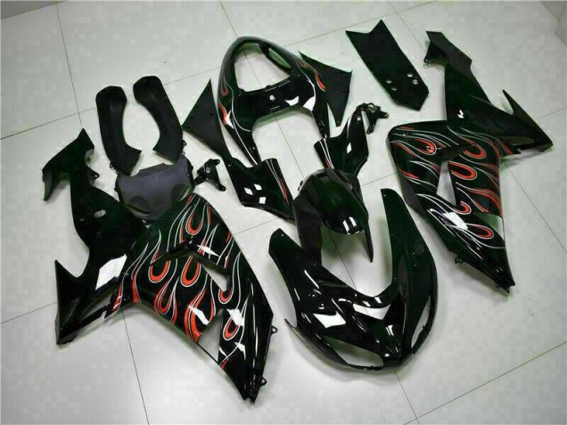 Kit Carenagem Moto Kawasaki ZX10R 2006-2007 - Preto Vermelho Chama Kit Carenagem Moto Kawasaki ZX10R 2006-2007 - Preto Vermelho Chama