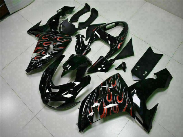 Kit Carenagem Moto Kawasaki ZX10R 2006-2007 - Preto Vermelho Chama Kit Carenagem Moto Kawasaki ZX10R 2006-2007 - Preto Vermelho Chama